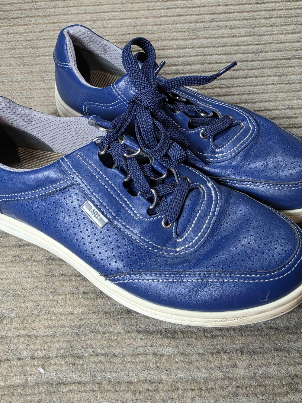 SAS Sporty Lux Lace Up Leather Comfort Orthotic Sneaker Blue PERF Women Size 9.5